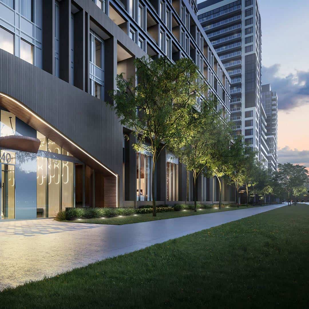 Exterior view of the entrance to The Greenwich Condos at Oakvillage